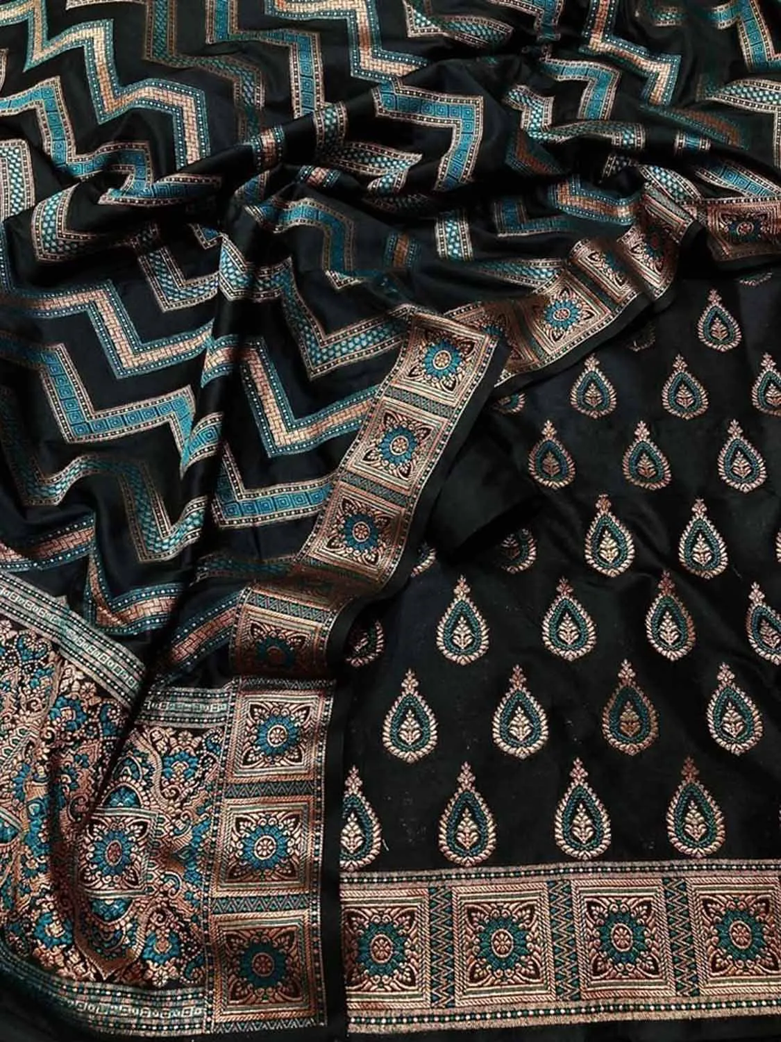 Black Banarasi Silk Unstitched Suit