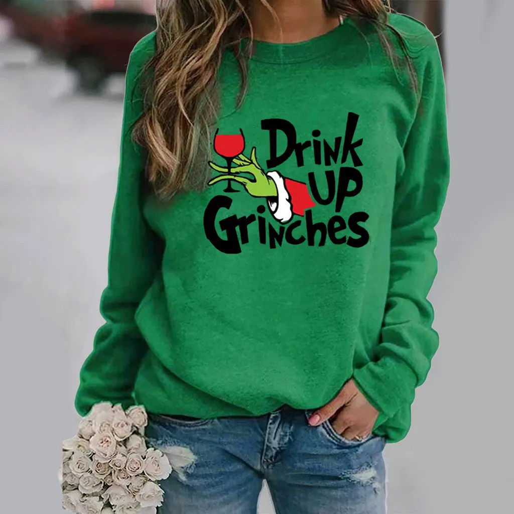 Christmas print long-sleeved round neck sweater women