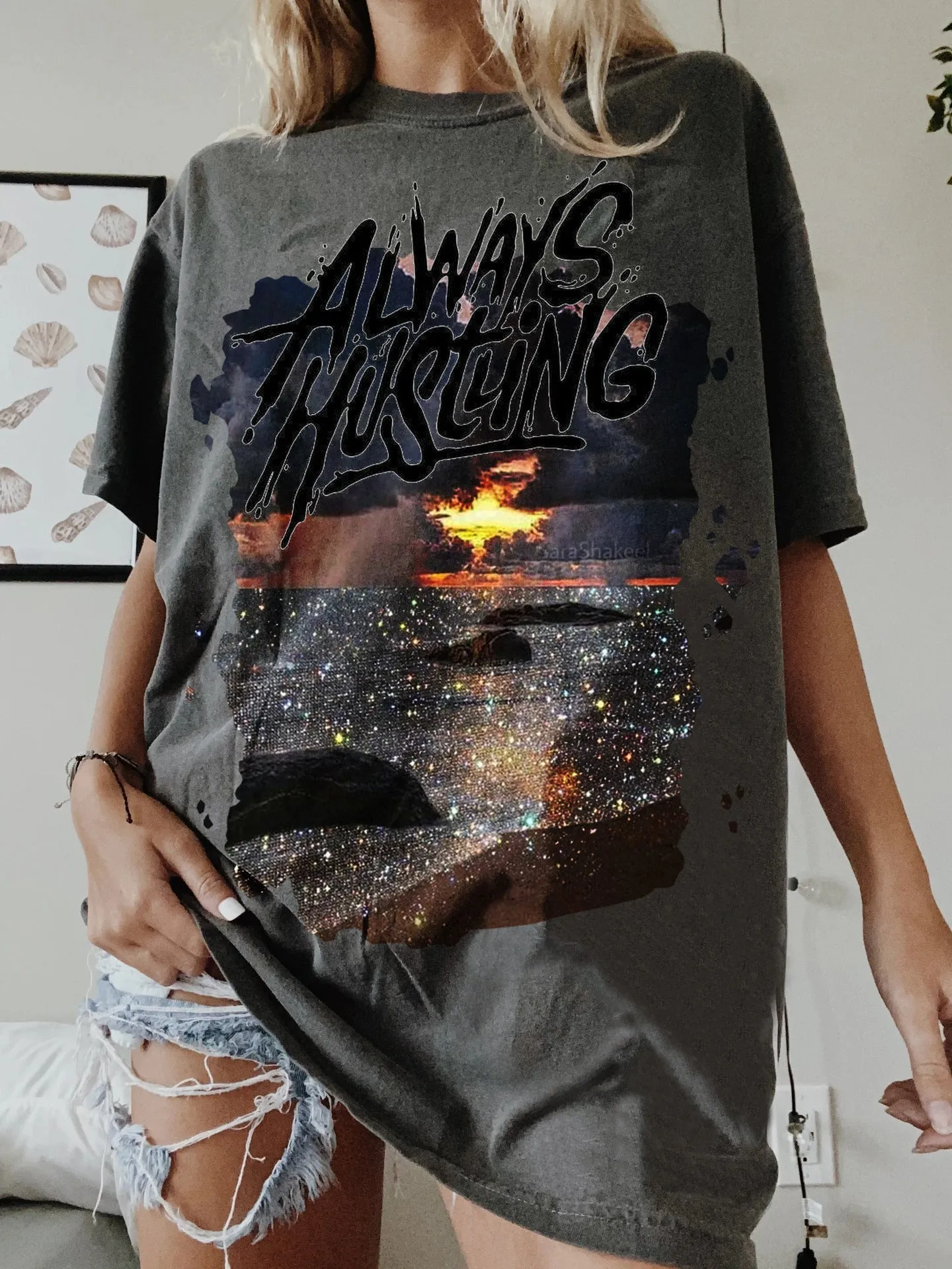 Fashion beach printing short-sleeved T-shirt