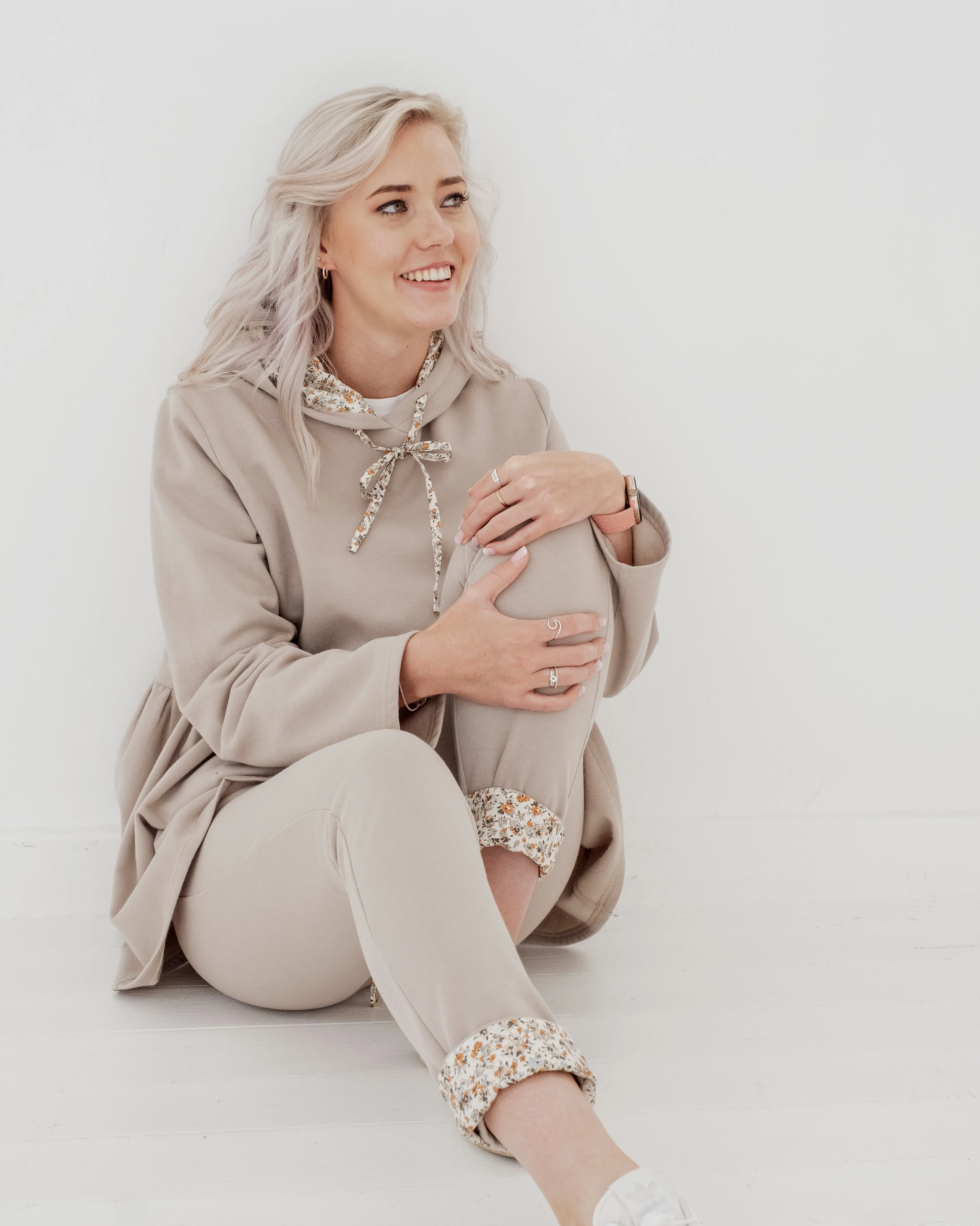 Floral Tracksuit Pants in Beige