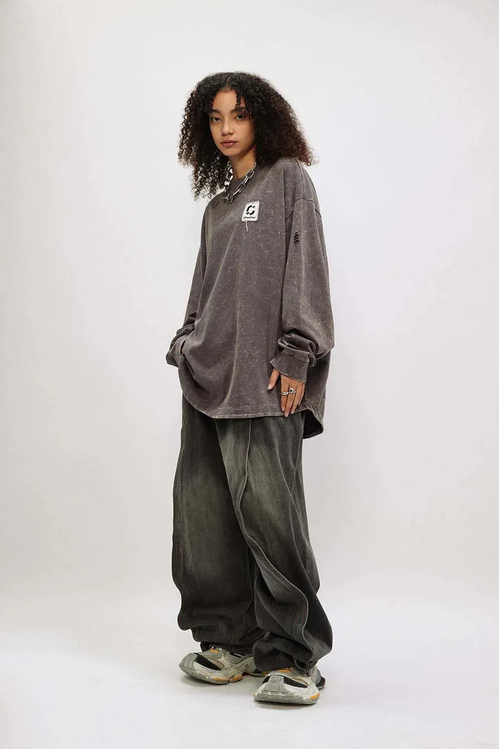 OVDY Acid Wash Ripped Long Sleeve